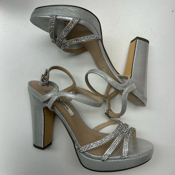 Nina Silver Strappy Block Heels - Picture 2 of 8